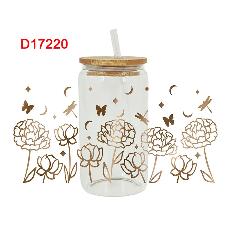 3D УФ-переносные наклейки DTF, 16 унций, обертывания для чашек, растение с цветочным принтом для DIY, стекло, керамика, металла, кожи и т. д. D17209