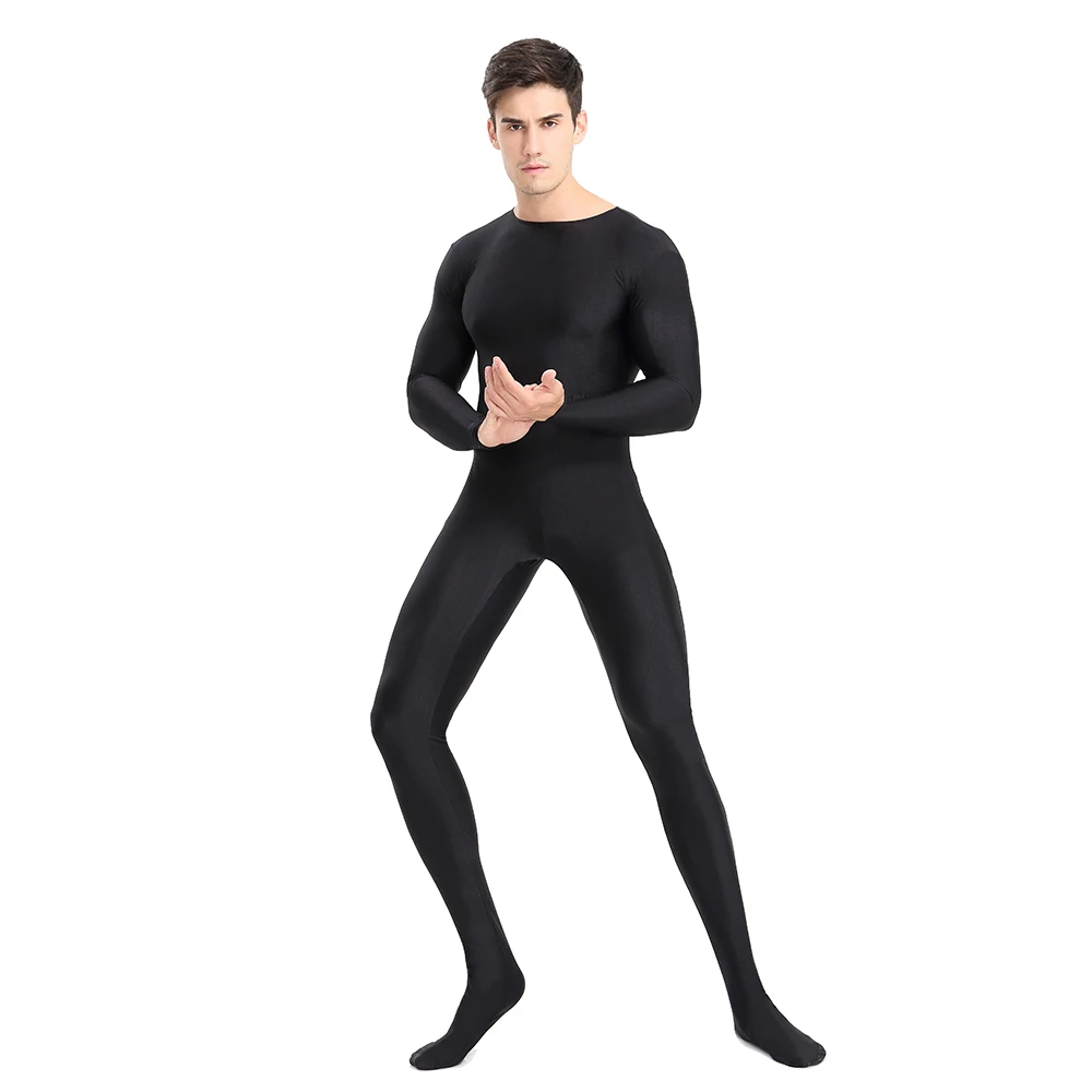 

Halloween Full Body Zentai Black Spandex Footed Skinny Tight Jumpsuits for Women Unitards Man Cosplay Costumes