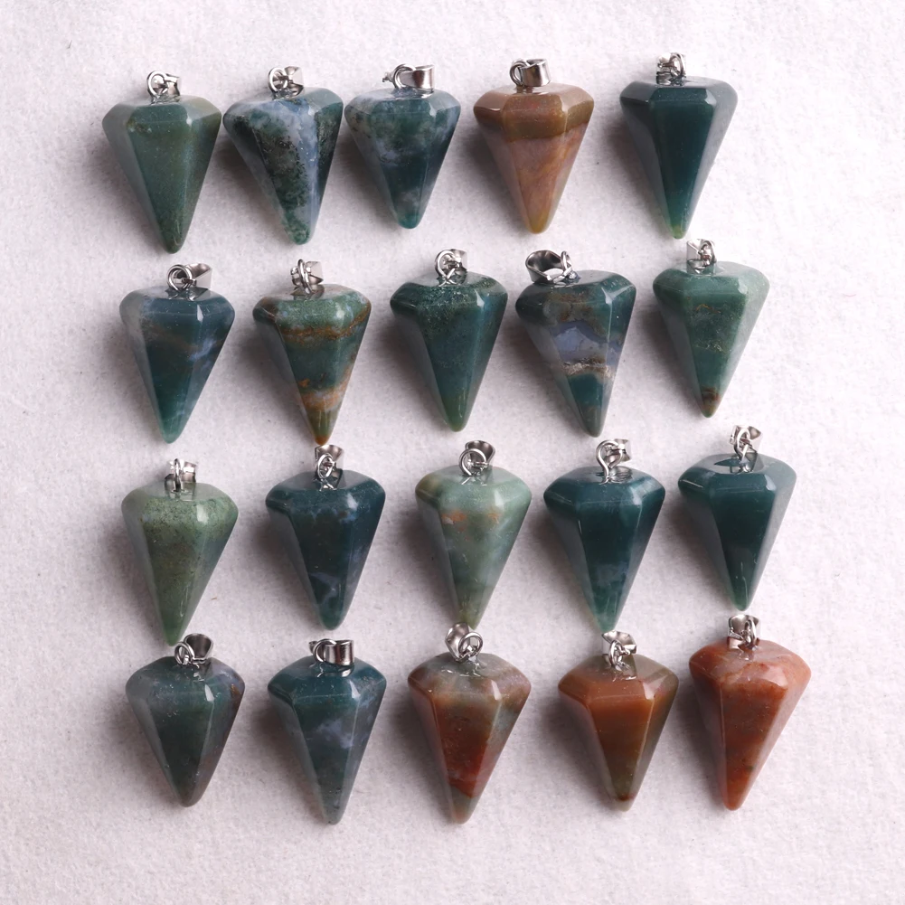 

24/50pcs/lot 22*14mm Hexagonal Cone Point Natural Stone India Agates Pendants Balancing Healing Energy Necklace Pendant Jewelry