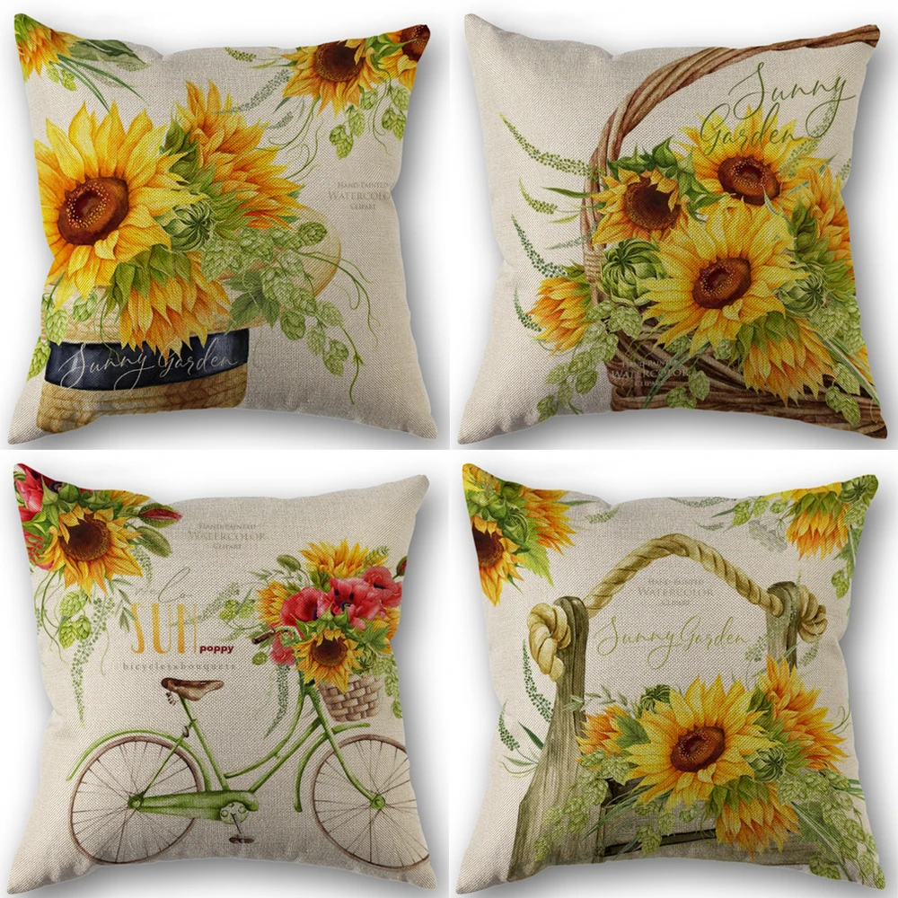 

4 шт., декоративная наволочка в виде подсолнуха, с принтом