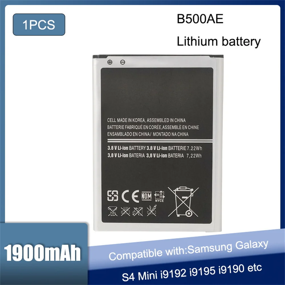 

Высококачественный аккумулятор B500AE B500BE на 1900 мАч, 3,8 в, 1 шт., телефонные Аккумуляторы для Samsung Galaxy S4 Mini GT-i9190 i9192 i9198 i9195