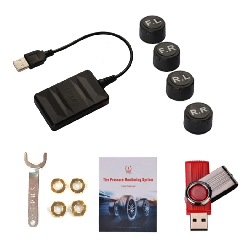 

Wireless Tire Pressure Sensors with 4 Sensors for Android- Car Stereo Radio USB Tyre Temperature Monitoring System TPMS