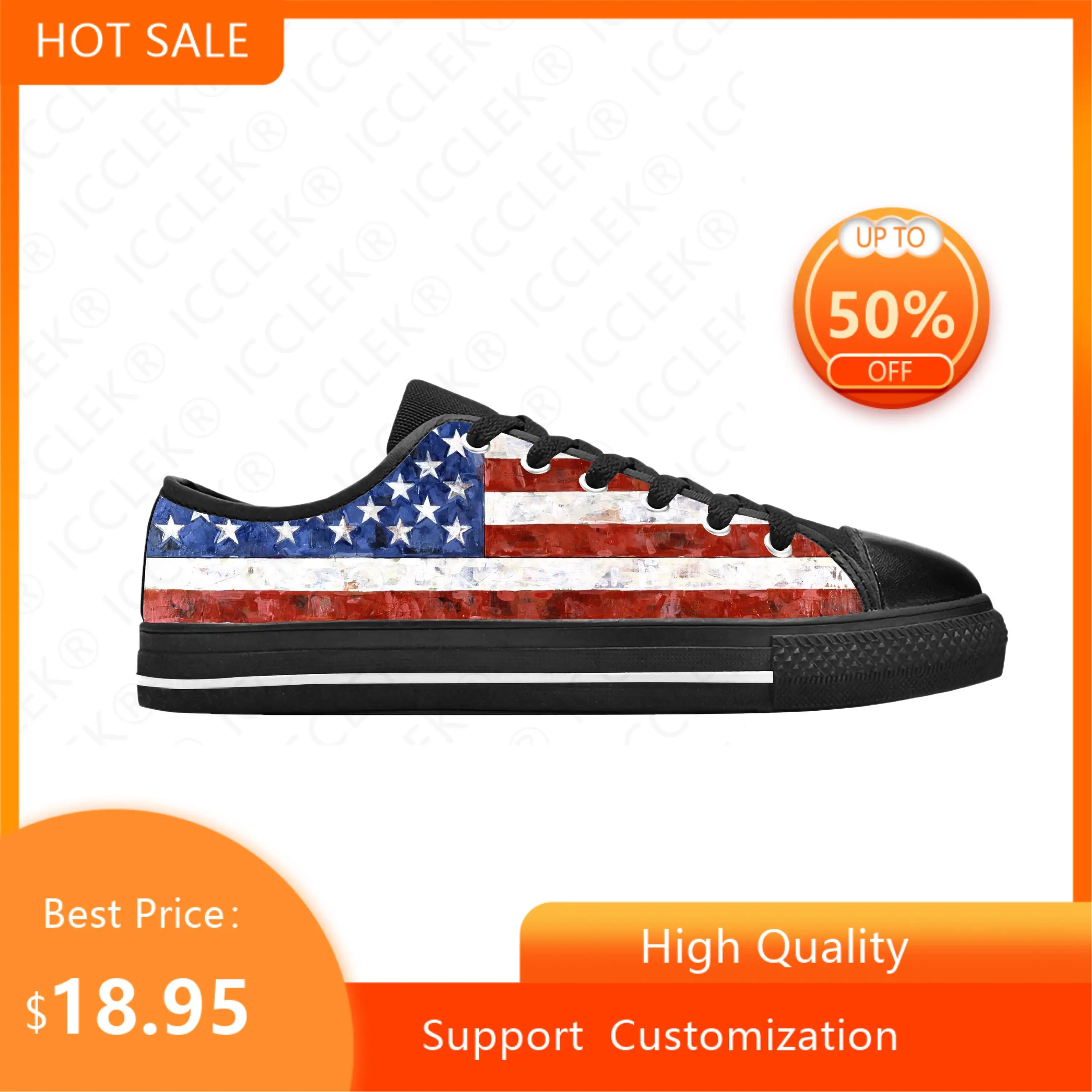 

US USA American America Flag United States Fashion Casual Cloth Shoes Low Top Comfortable Breathable 3D Print Men Women Sneakers