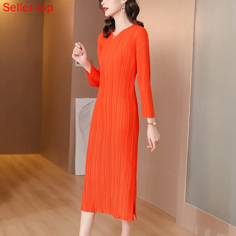 

Платье женское Плиссированное однотонное с длинным рукавом, батальных размеров