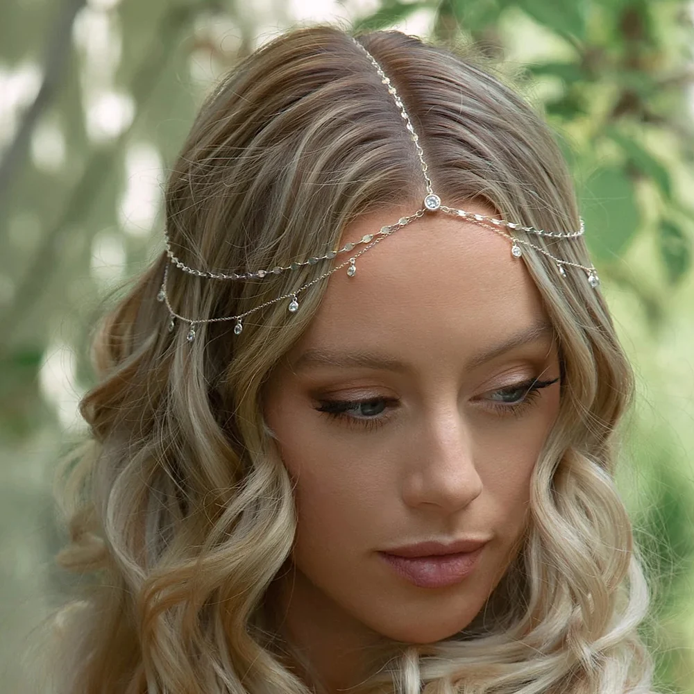Stonefans Fashion Boho Crystal Head Chain Wedding Hair Accessories Elegant Headpiece Bling Bridal Forehead Chain Indian Jewelry