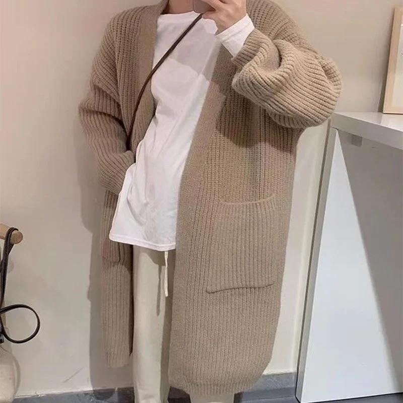 

2023 Autumn and Winter New Thickened Sweater Women's Korean Style Fashion Outerwear Over Cover Lengthened Coat Knitted Cardigan