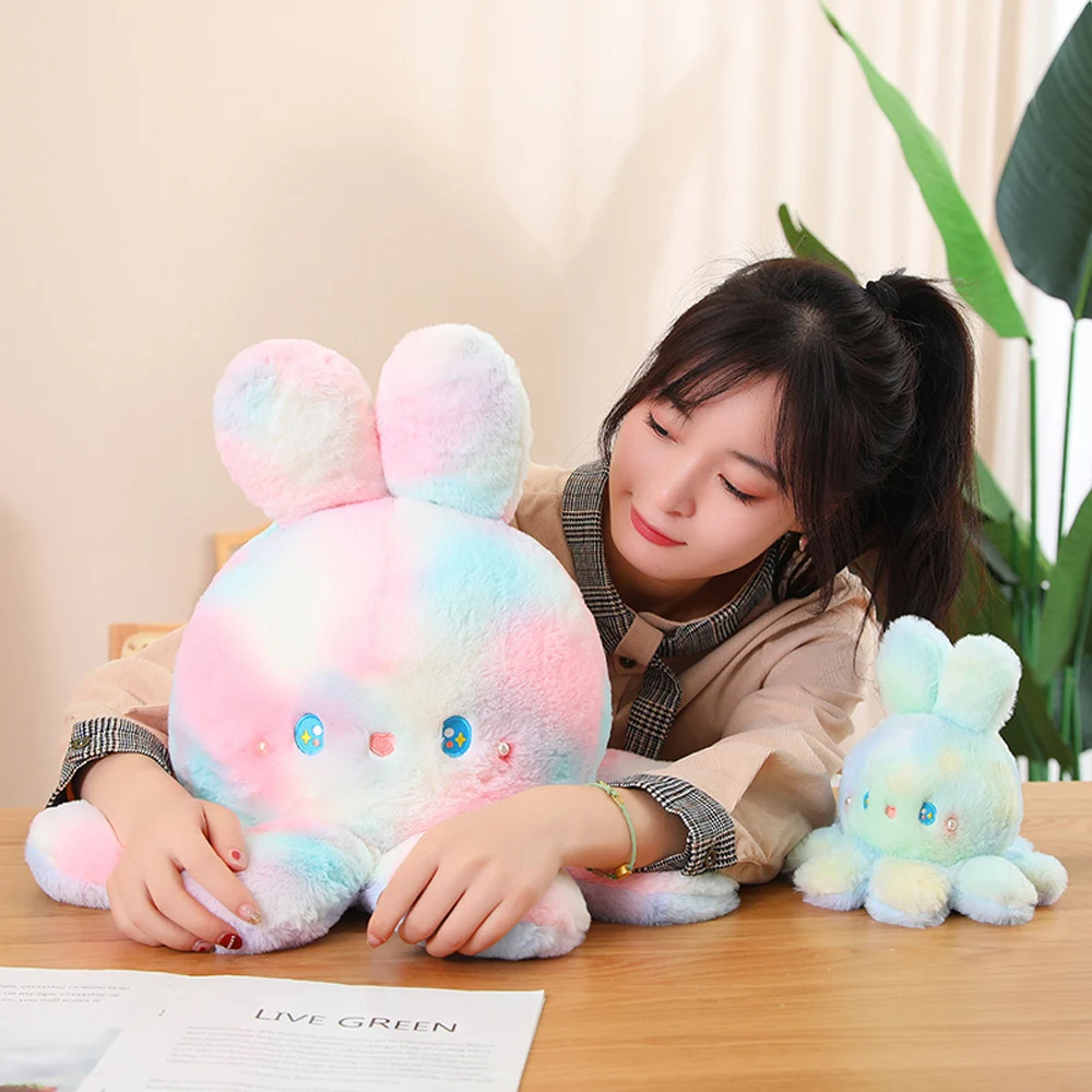 Cute Reversible Rabbit Plush Toys Double Sided Octopus Bunny Soft Doll Huggable Pillow Christmas Gifts for Kids GIrls Room Decor images - 6