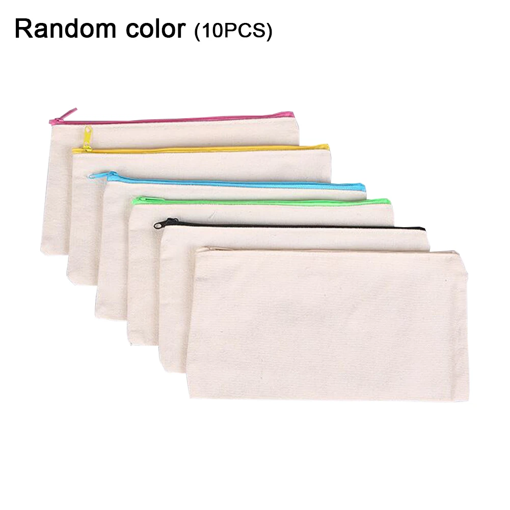 

10pcs Jewelry Girl DIY Craft Pencil Cosmetics Multifunctional Home Bulk Coin School Travel Canvas Zipper Bags Reusable Pouch