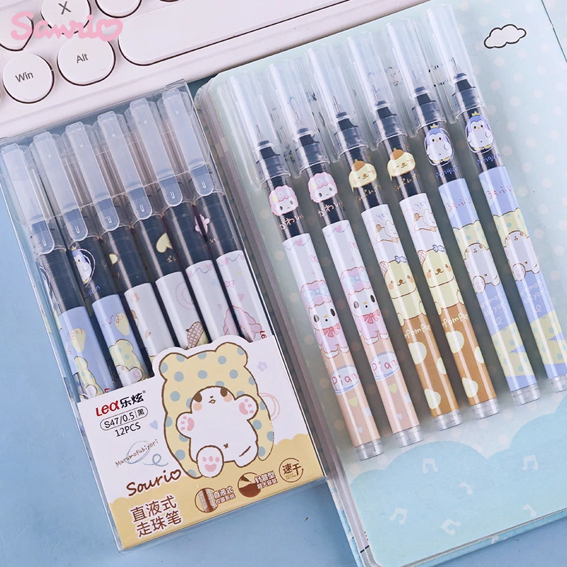 

12pcs Kawaii Sanrio Kuromi Biros Cute Marumofubiyori Cartoon School Office Student Exam Signing Pen Writing Stationery Supplies