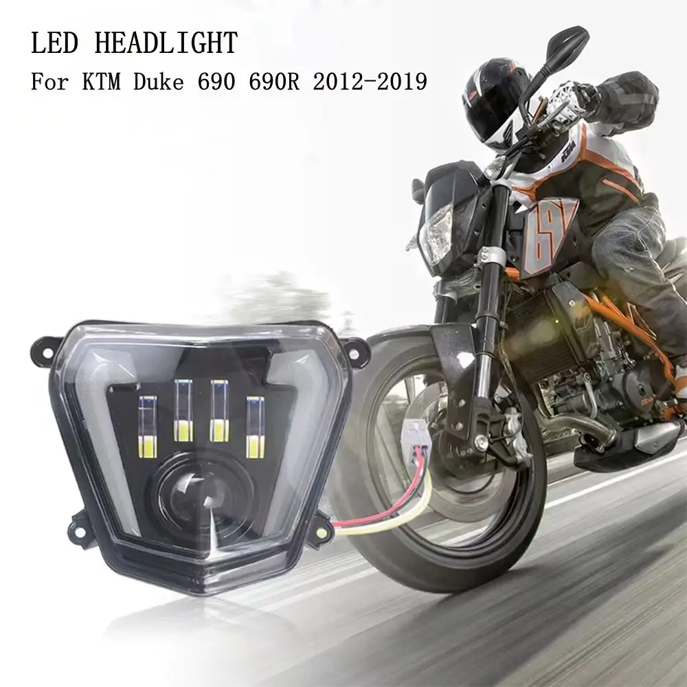 

Motorcycle LED Headlight High/Low Beam with Angel Eyes DRL Assembly Kit Replacement Head Lights For KTM Duke 690 690R 2012-2019