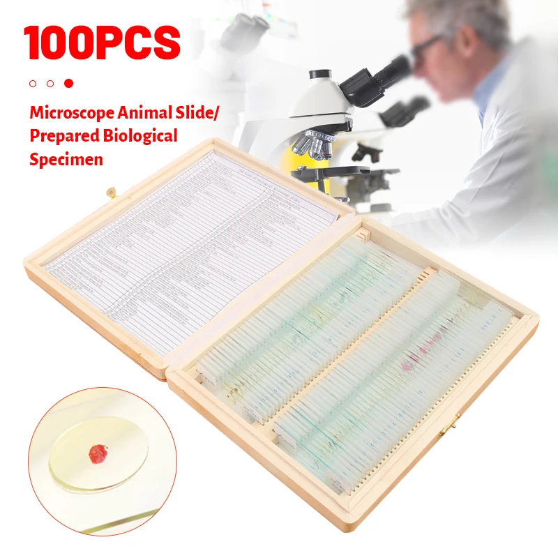 

100PCS/Set Microscope Glass Slides Glass Sample Prepared Basic Science Biological Specimen Cover Portable Wood Storage Box
