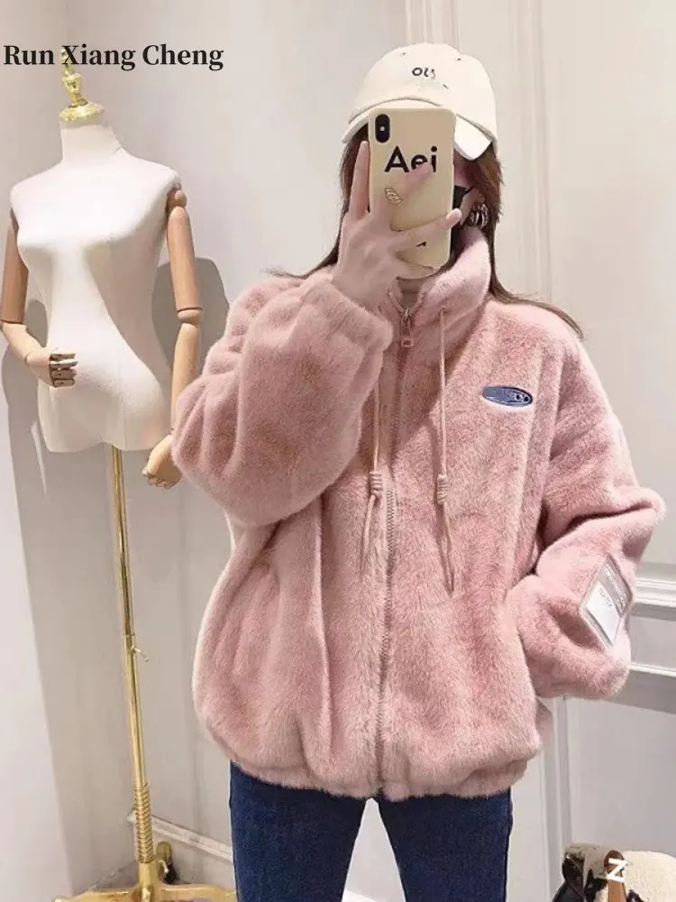 Autumn Winter 2023 Beautiful Woman New Loose Otter Rabbit Fur Thickened Fur Clothes Imitation Mink Cotton Plush Jacket Outwears