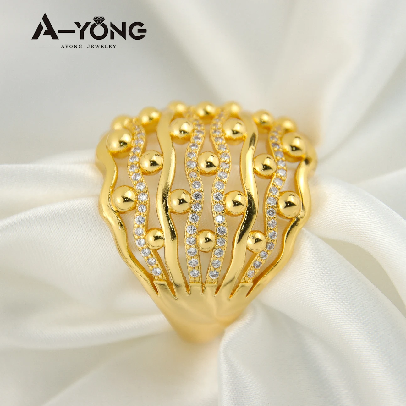 

AYONG 21k Gold Plated Indian Dubai Ring Zircon Copper Cocktail Rings For Women Bohemia Tailor Ring Saudi Arabia Gold Jewelry