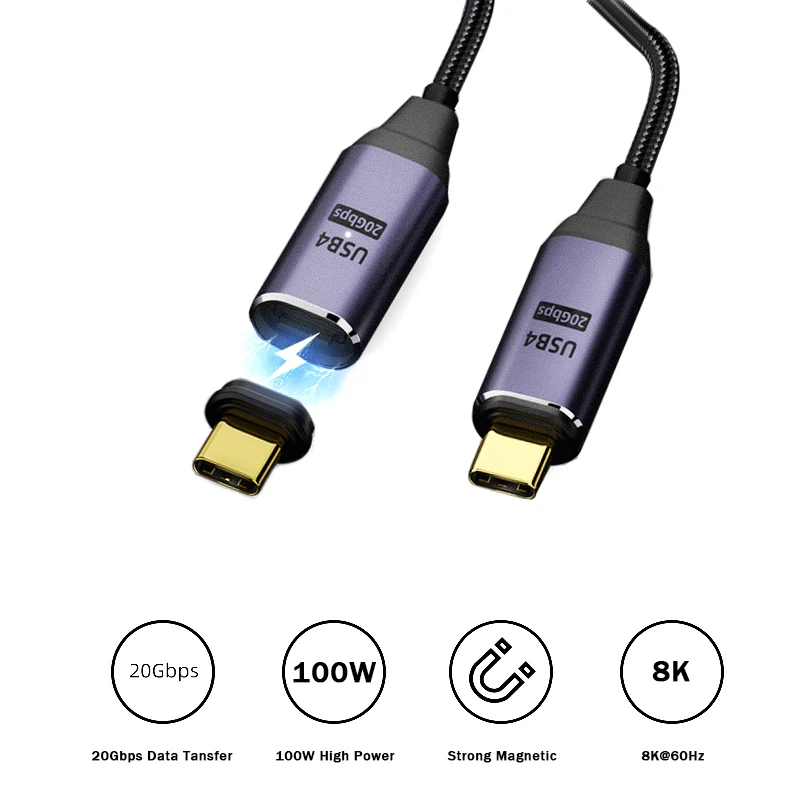 Магнитный зарядный кабель USB 4 100 Вт 20 Гбит/с 8K 60 Гц
