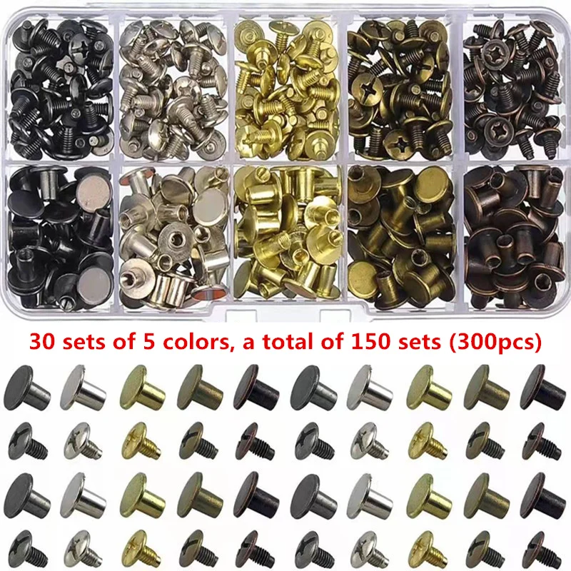 

300pcs Round Flat Head Leather Fasteners Sturdy Binding Rivets Male and Female Screws Belt Accessories Garment Trimmings
