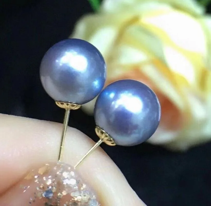 AAAA 7-8 мм круглые серьги из натурального серого жемчуга Akoya, золото 14 к