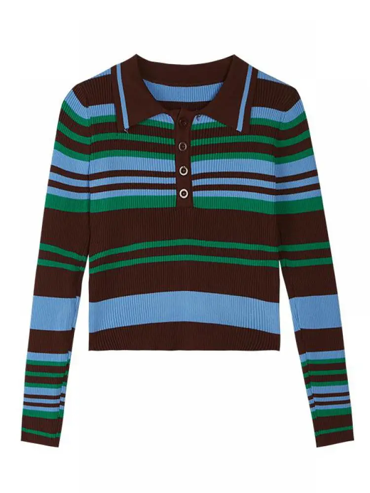 AOSSVIAO женский модный полосатый базовый укороченный вязаный свитер винтажные