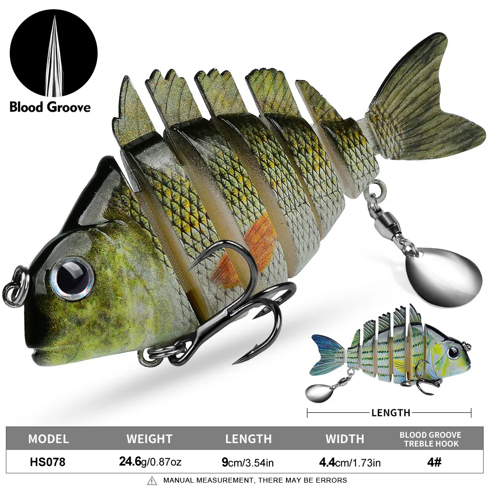 Фото Искусственная приманка Sunfish Swimbait с 6 сегментами и вращающейся лепестковой блесной, 9 см, 24,6 г, имитация для ловли судака, окуня, для пресноводной и морской рыбалки №3