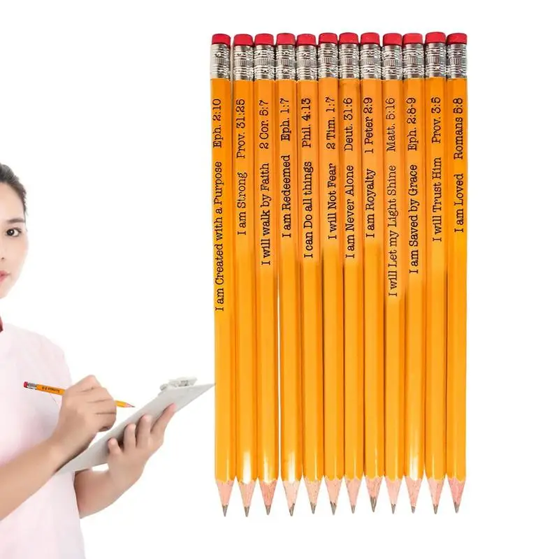 S For Kids 12pcs Motivational Pencils School Pencils Solid Wood Graphite Refill Soft Texture Text Design For Study Daily