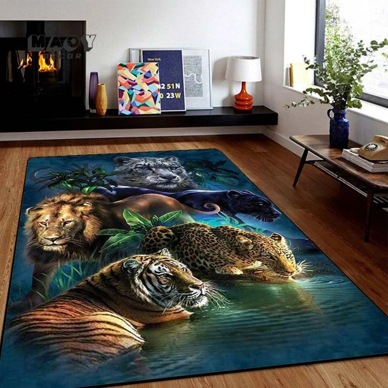

Lion and Tiger Carpets For Living Room Elephant Pattern Indoor Doormats Non Slip Door Floor Mat bedroom Homedecor Area Rugs