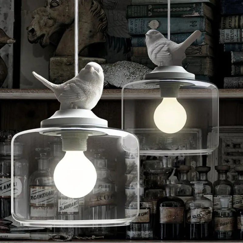 

Nordic Creative Glass Bird Pendant Lights White Bird Small Pendant Lighting for Dining Room Restaurants Bar Cafe Shop Home Decor
