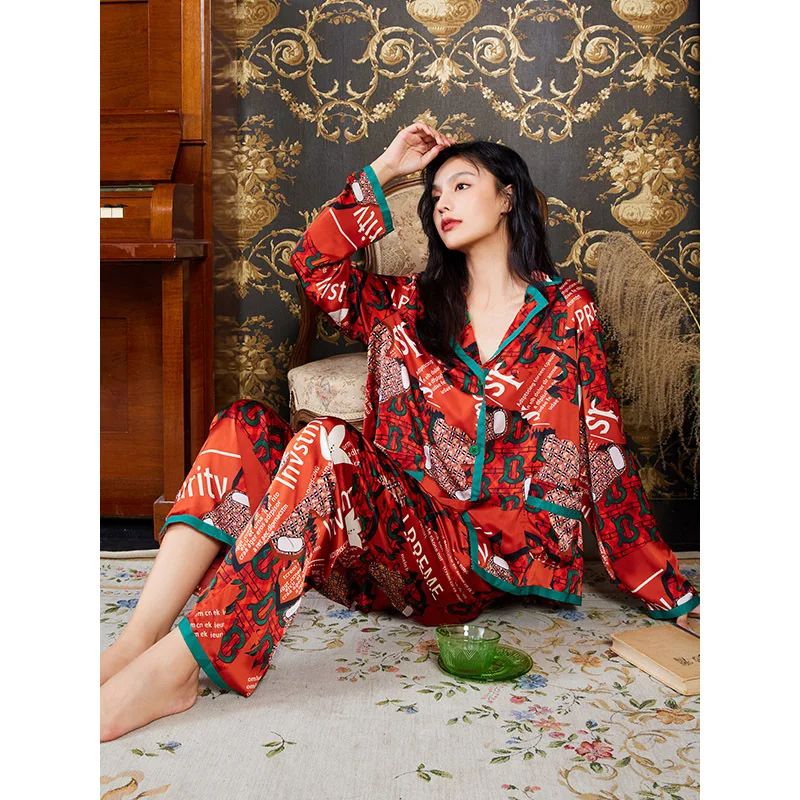 Hot Romantic Womens Vintage Pajama Luxury Clothes Christmas Two Piece Sets Womens Outfits Pyjamas Sleep Wears Short-sleeve