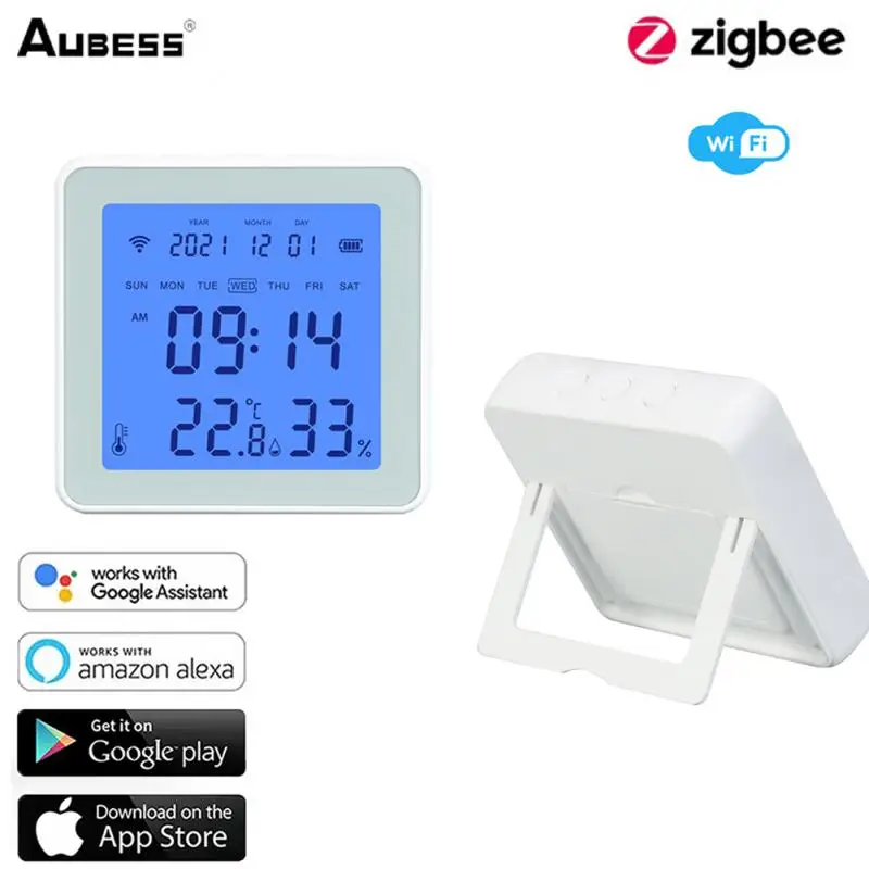 

AUBESS Tuya WiFi / ZigBee Smart Home Temperature And Humidity Sensor With LED Screen Works With Alexa Google Assistant