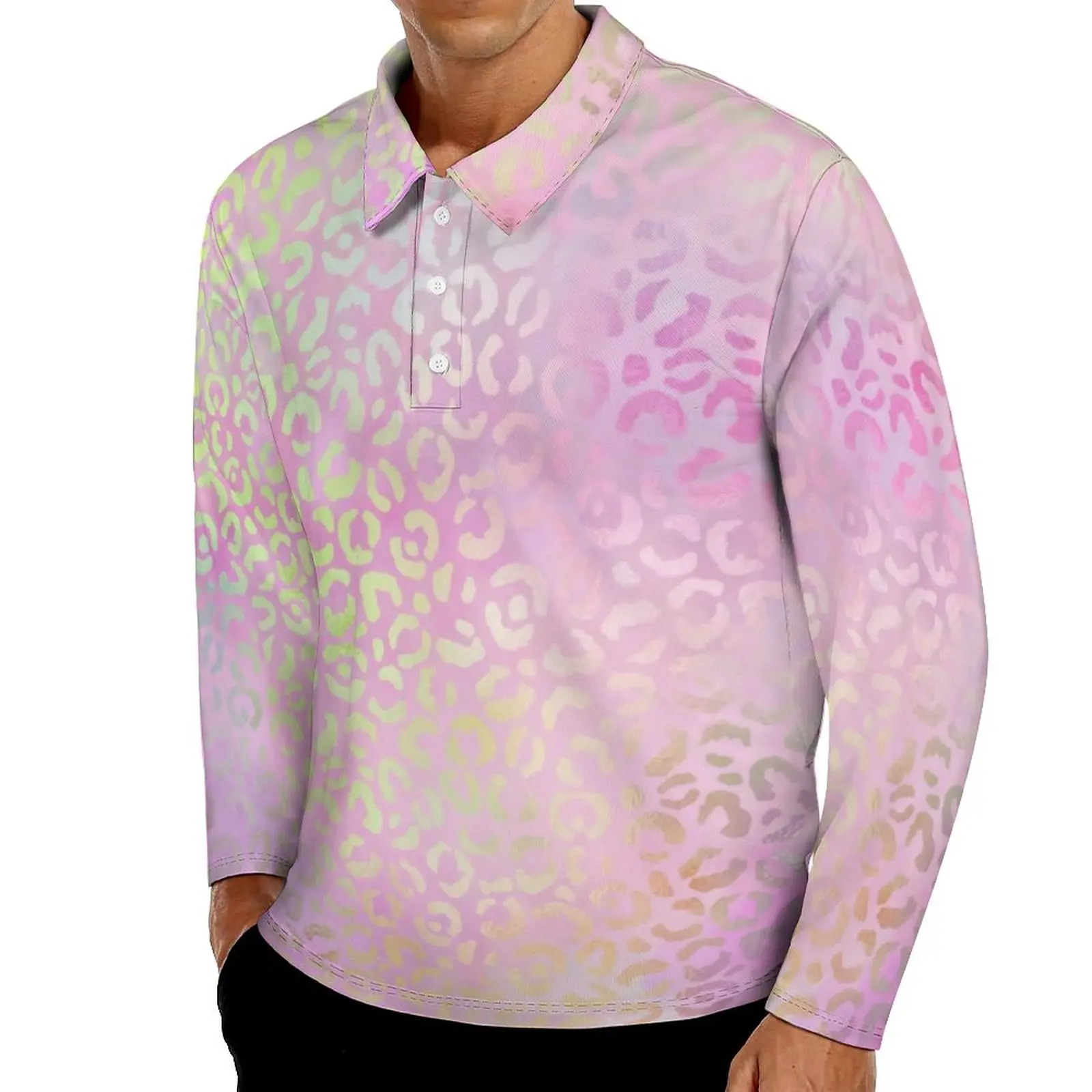 

Повседневная рубашка-поло с леопардовым принтом, рубашка с длинным рукавом в абстрактном стиле, осенняя новинка, большие размеры, Подарочна...