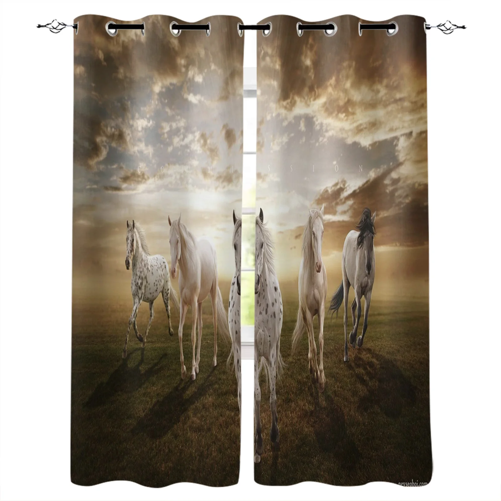 

Плотные Шторы с изображением белых лошадей и облаков, оконные шторы для спальни, гостиной, декоративные оконные шторы