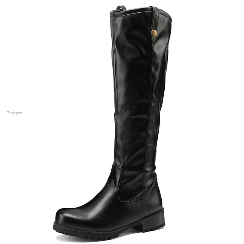 

Hot Classic Retro Style Low Heel Knight Boots Thick Heel Slip On Side Zipper Women's Knee Length Boots 2023Winter New Long Boots