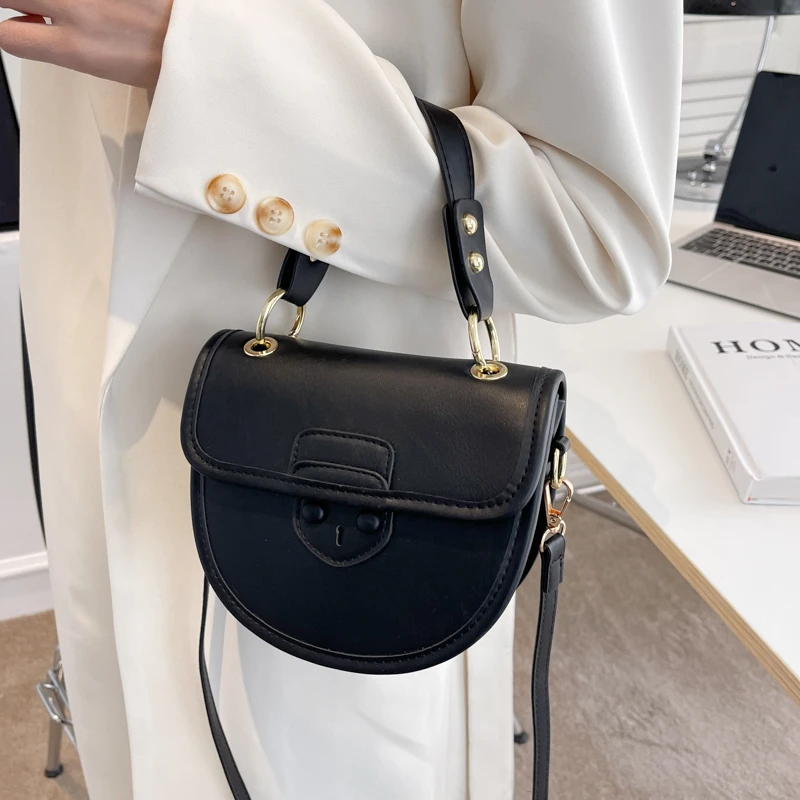 

Mini PU Leather Saddle Bag 2022 Designer Lock Shoulder Bags for Women Crossbody Bag Short Handle Handbag and Purse Female Clutch