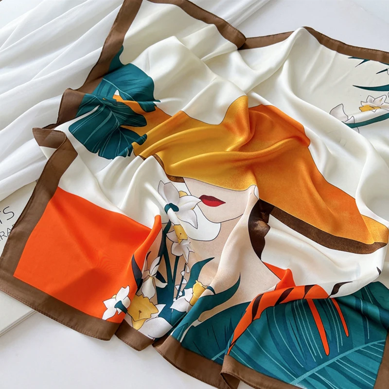 

Женский шейный платок с принтом, атласный Шелковый квадратный шарф, тонкий головной платок, женский шейный платок