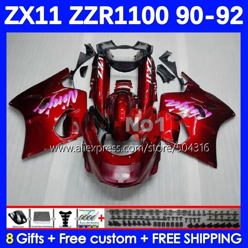 

ZX-11R For KAWASAKI NINJA ZX-11 ZX11 ZZR 1100 ZZR-1100 54MC.12 ZZR1100 ZX 11R ZX11R glossy red 90 91 92 1990 1991 1992 Fairing