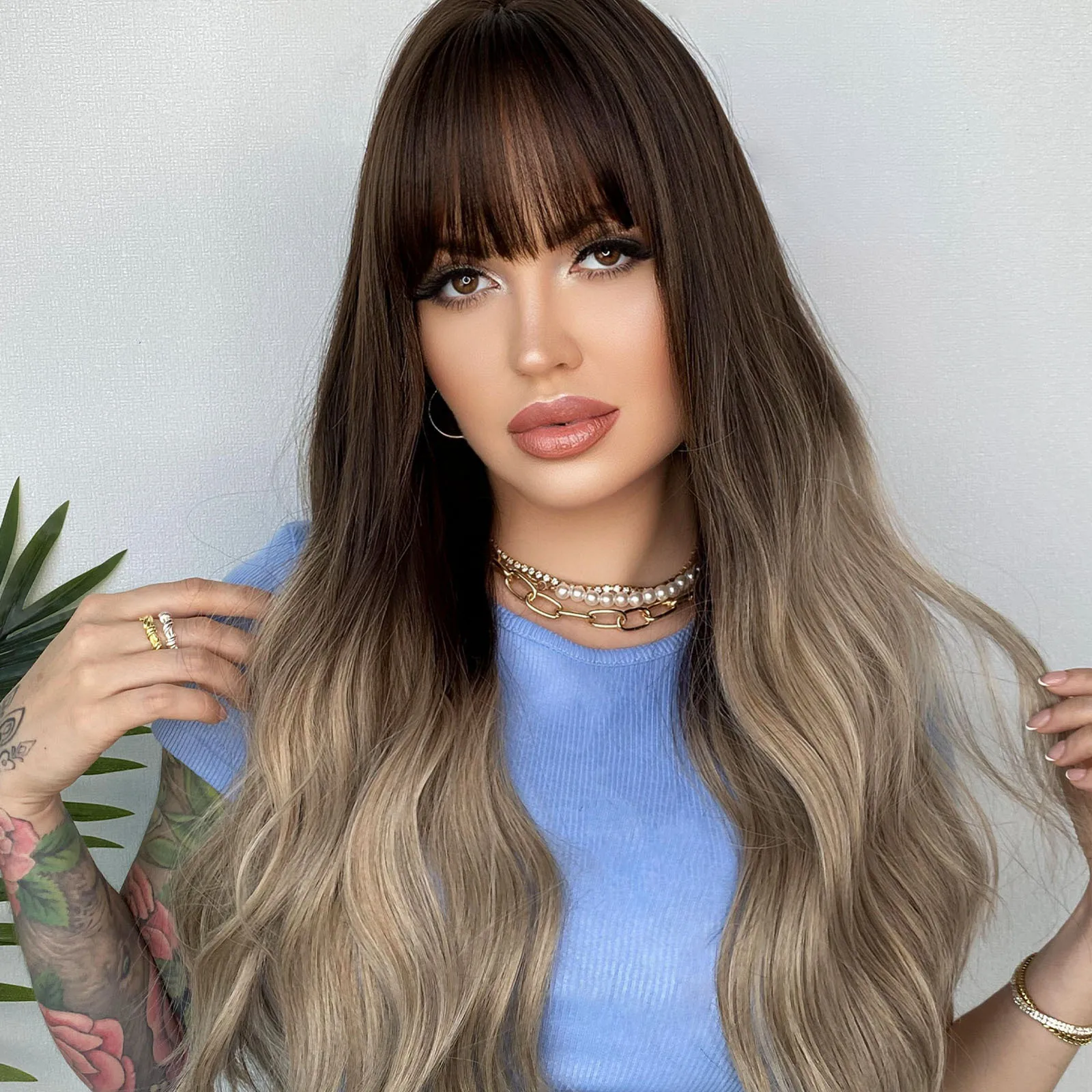 Длинные вьющиеся волосы постепенно меняют цвет естественная пушистая Роза набор