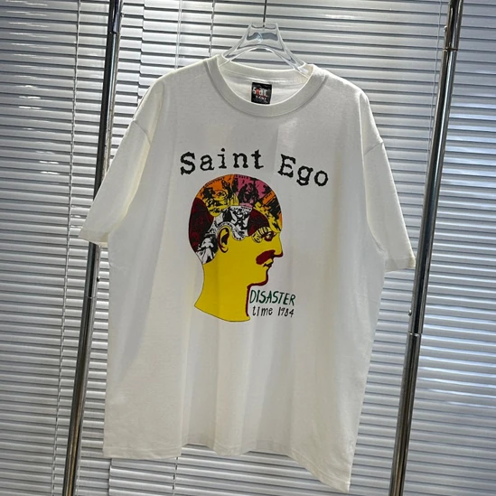 

Vintage Saint Michael T-shirt Portrait Print T Shirt Short Sleeve Saint Michael T Shirts Hight quality Men Clothing