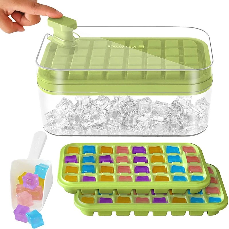 

Ice Cube Tray with Lid 32/64 Cavity Press Type 2 In 1 Ice Cube Molds and Storage Box Ice Cube Maker Cool Drinks Kitchen Bar