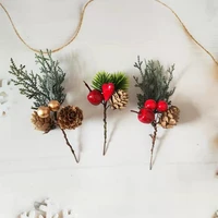 artificial pine needle christmas decor branches mini red berries for xmas tree decorations diy gift box craft flower accessories