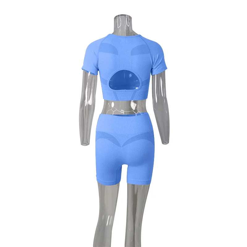 2022 New 2Pcs Yoga Set Fitness Gym Suits High Waist Leggings Shorts Short Sleeve Sports Set Anti Cellulite Gym Clotihing