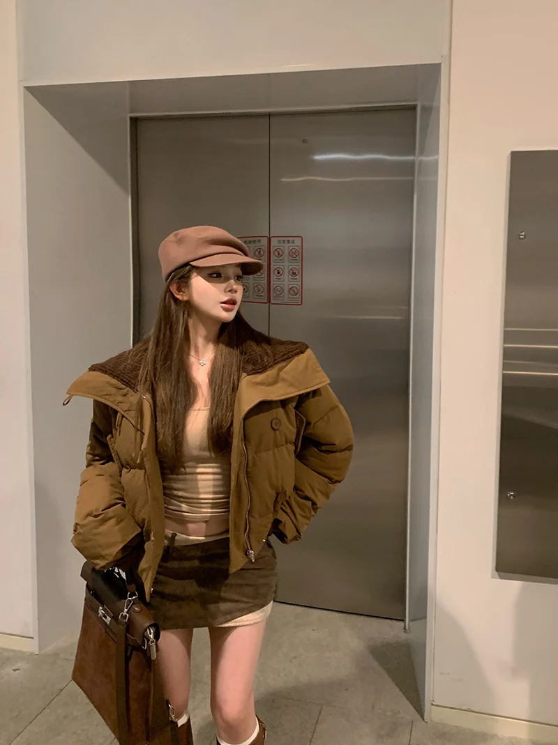 

Утепленная и теплая куртка с высоким воротником для женщин на зиму, новый свободный и короткий стиль, маленькая хлопковая куртка, хлопковая куртка