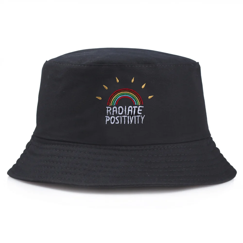 

Rainbow Embroidery Letter Bucket Hat for Women Men Spring Summer Korean Style Sunscreen Panama Cap Basin Sunshade Fisherman Hat