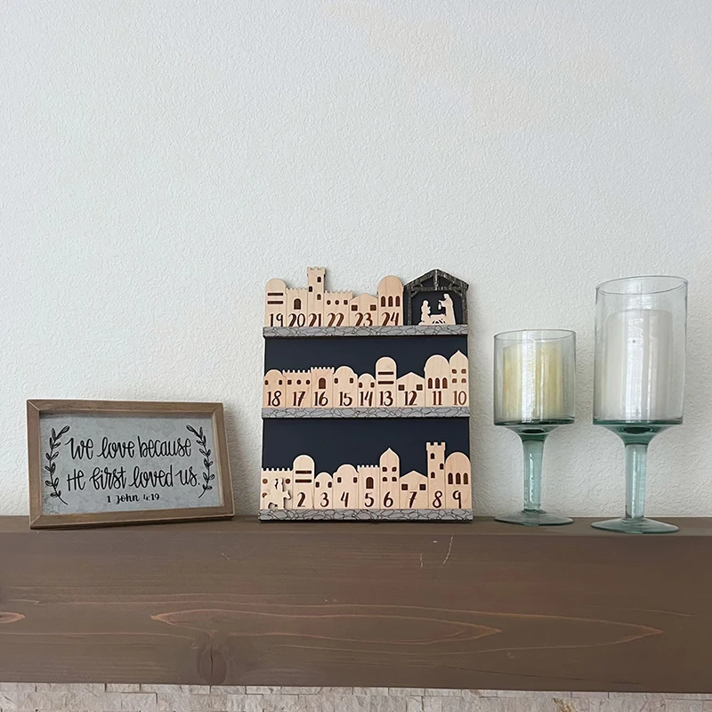 Деревянный адвент-календарь на Рождение Иисуса 24-дневный календарь обратного
