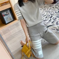 tb college style striped ice silk knitted four bar short sleeved t shirt casual sports five point straight shorts suit female