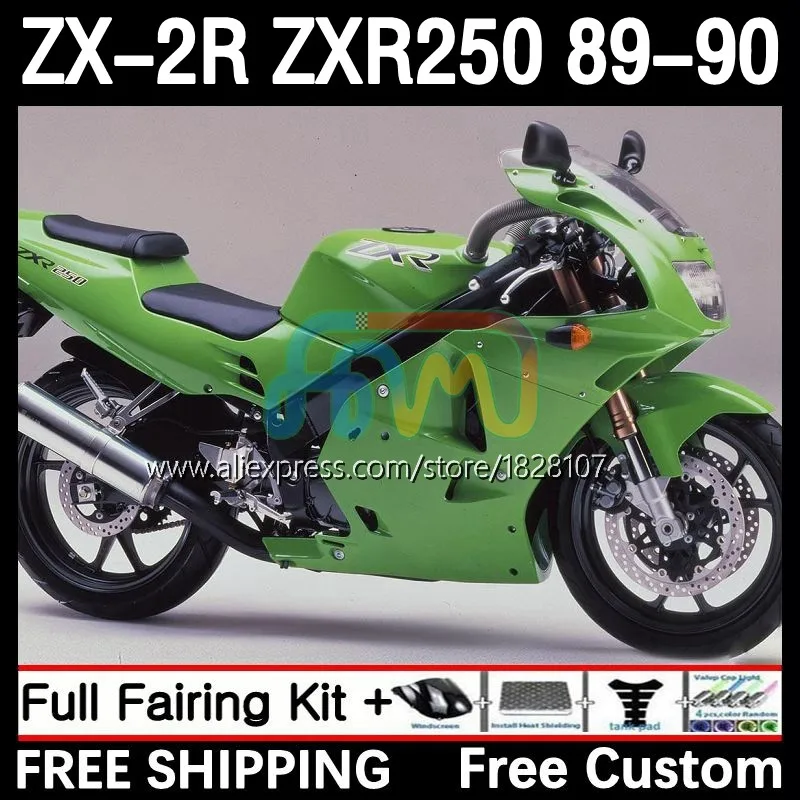 

Обтекатель для KAWASAKI NINJA ZXR-250 ZX2R ZXR250 8No.69 ZX-R250 ZXR 250 C ZX-2R 89 90 глянцевый зеленый ZX 2R R250 1989 1990 Bodys