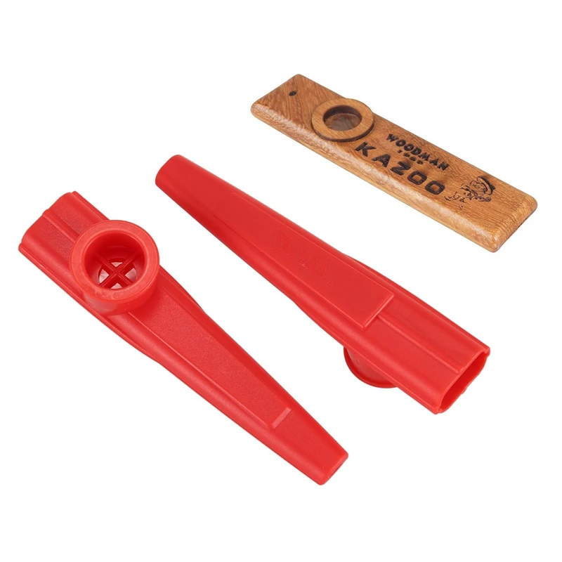 

3 Pcs Kids Toys Kazoos Exquisite Instrument Easy And Have Fun For Kids And People Hum Song, 1 Pcs Wood Color & 2 Pcs Red