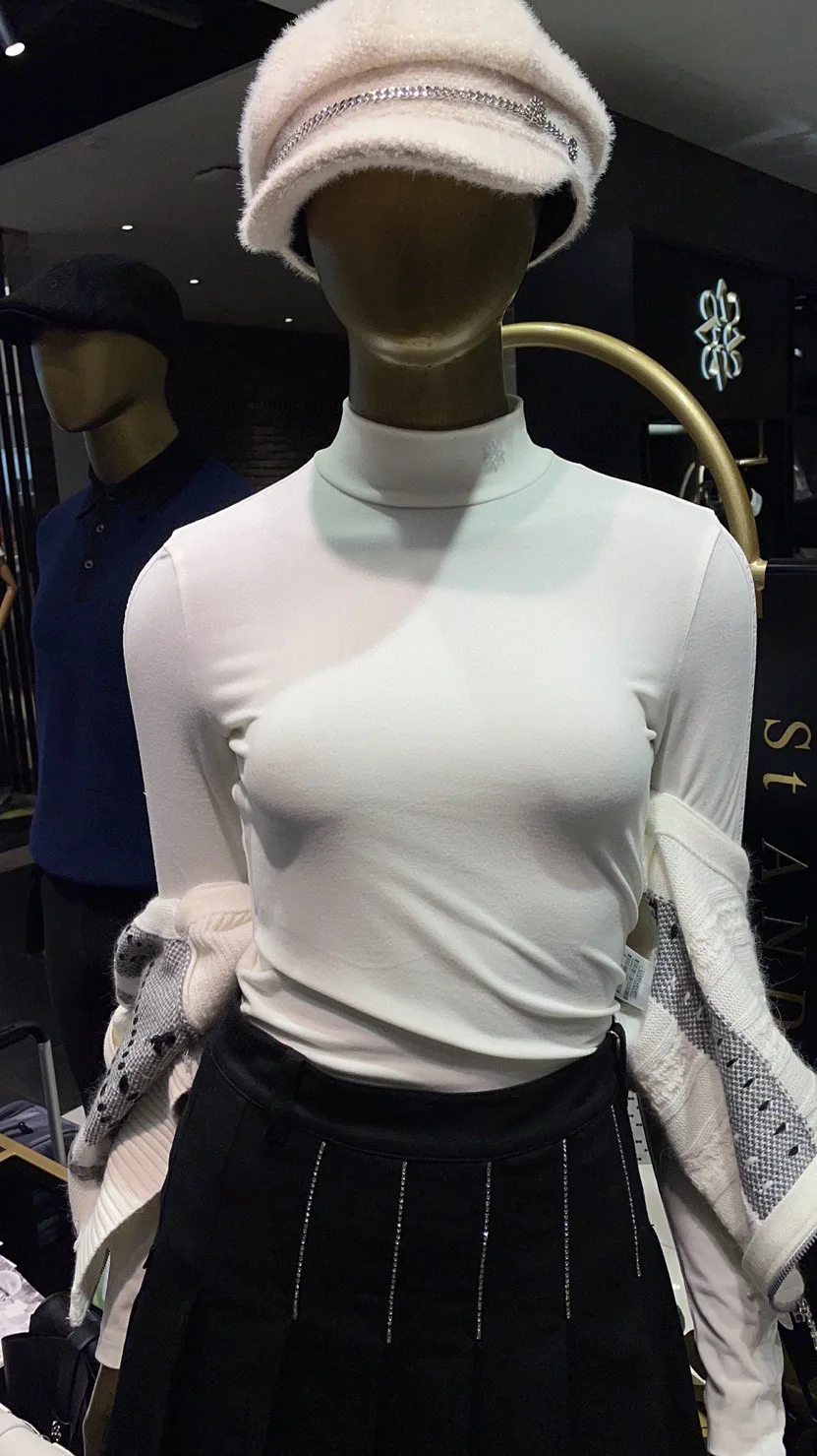 2023 Spring and Autumn golf ladies long sleeve plus velvet bow outerwear primer plus velvet fabric outdoor casual fashion