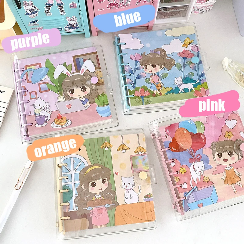 

INS Cartoon Binder Notebook 6 Rings Loose Leaf Notepad Portable Handbook Diary Journal Agenda Planner Cute School Stationery