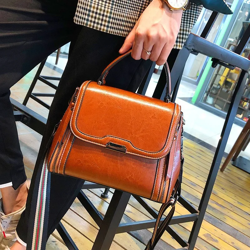 New Luxury Leather Women's Handbag Fashion Versatile Retro Style Shoulder Bag Cowhide Crossbody Women's Bags Small Square Bag