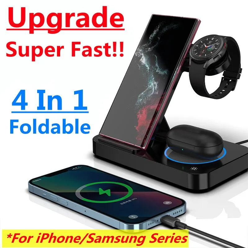 4 в 1, складная беспроводная зарядная станция для iPhone 14, 13, 12, Apple Watch 7/6, Samsung S22, S21, Galaxy Watch, зарядные устройства, подставка