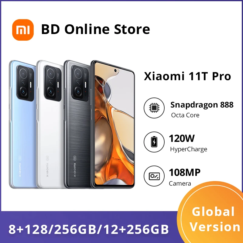 Global Version Xiaomi 11T Pro Mobile Phone Snapdragon 888 Octa Core 120W HyperCharge 6.67'' DotDisplay 108MP Camera