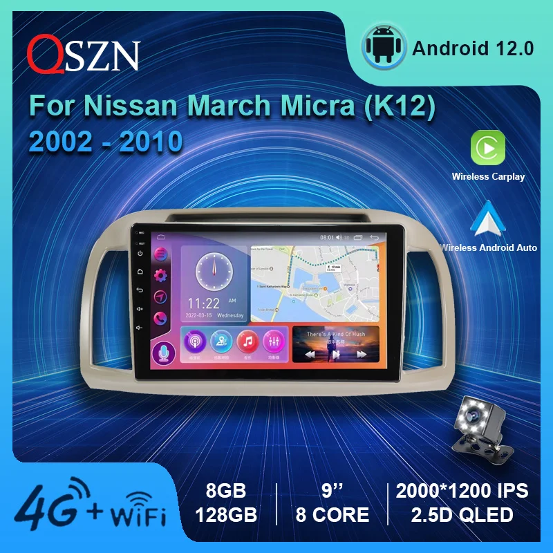 

QSZN 2K QLED Android 12 Car Radio For Nissan March (K12) Micra 2002 -2010 Multimedia Video Player GPS 4G Carplay Auto Navigation